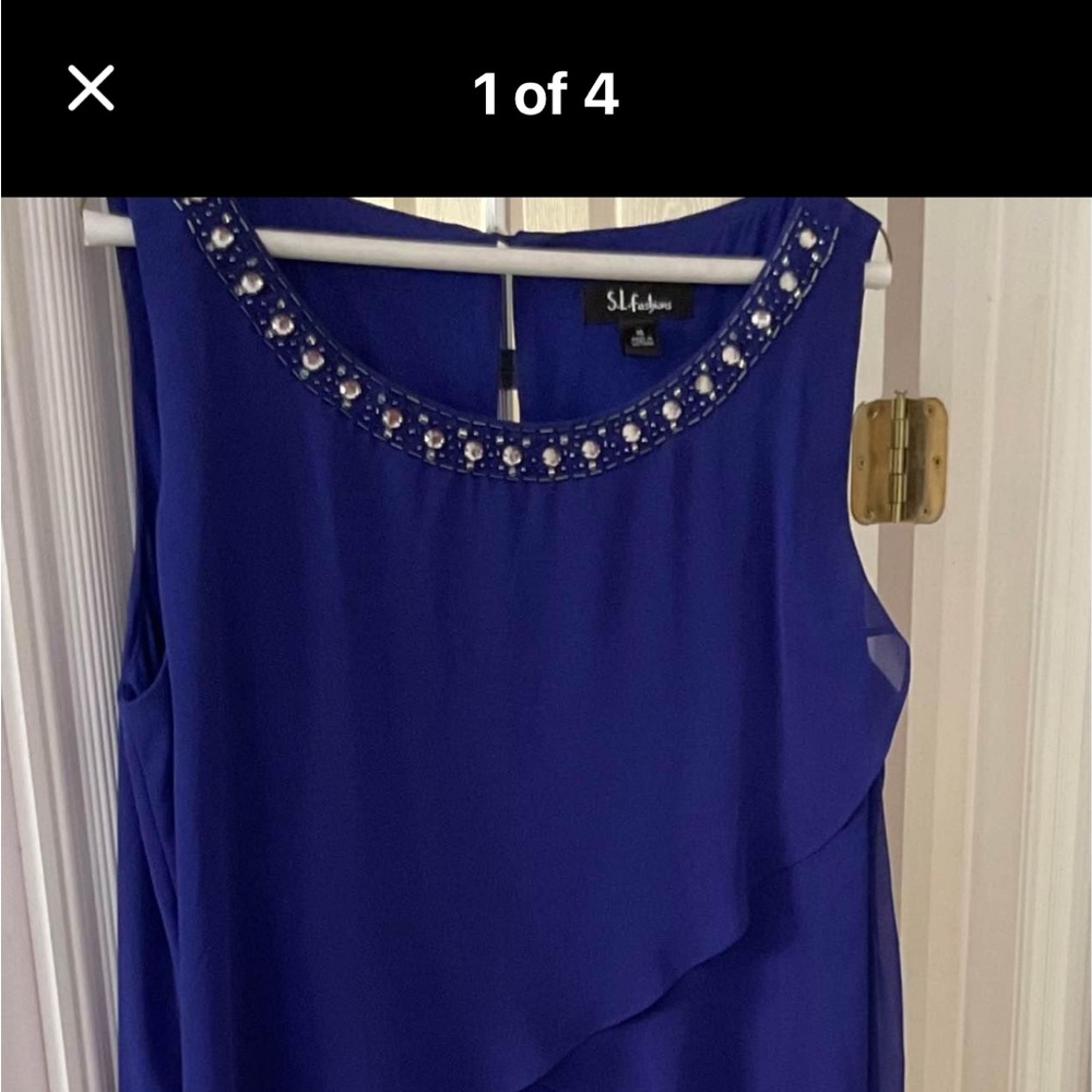 Spring/Summer wedding SL Fashions Blue Asymmetric Ruffled Dress mint condtion 16